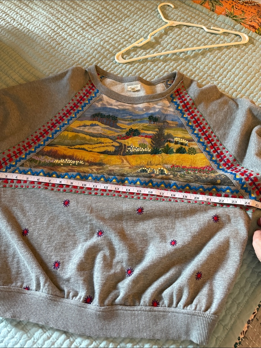 Pilcro AnthropologieGray Scenic Embroidered Pullover Sold Out oversized Small - Picture 7 of 9